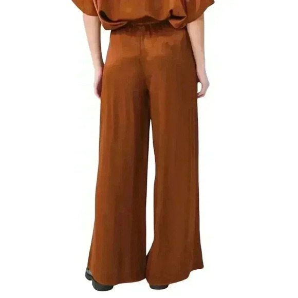 NWT STARK X Women’s Wide Leg Satin Pants Size Small Rich Brown Silky $195 - Picture 4 of 10